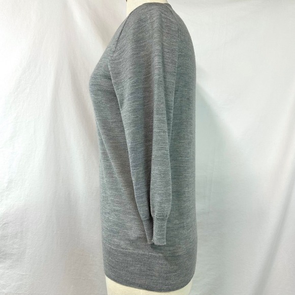 J CREW 100% Merino Wool Gray Crewneck Sweater 3/4 Sleeve Sz M Preppy Minimalist - Picture 4 of 7